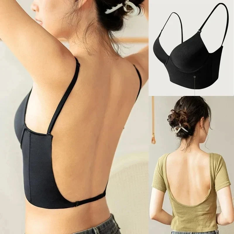 Women’s Deep U Plunge Backless Invisible Push Up Bra