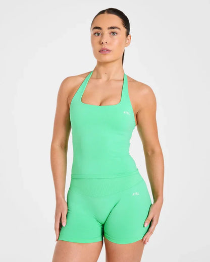 Women’s Seamless Halter Sports Bra And Gym Shorts Set