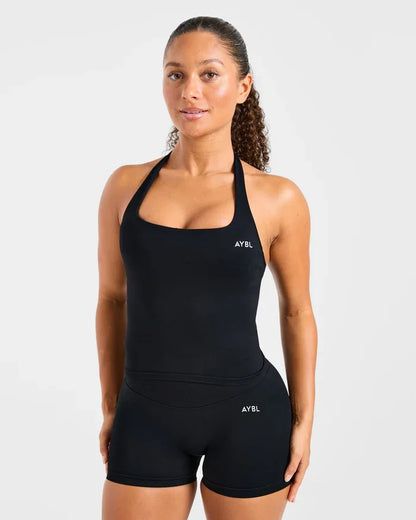 Women’s Seamless Halter Sports Bra And Gym Shorts Set