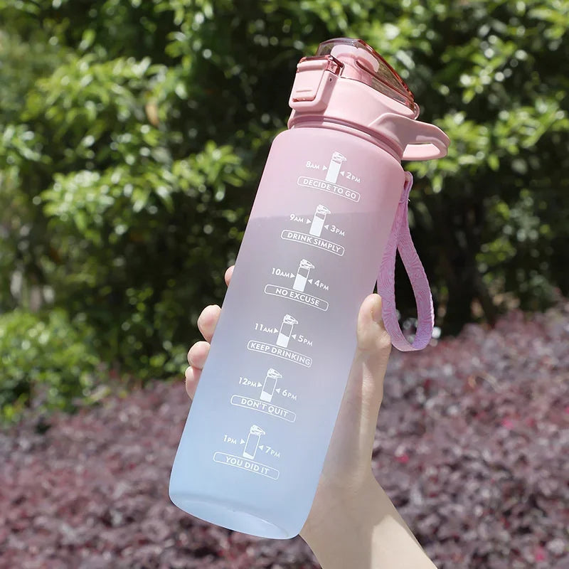 1L Sports Water Bottle With Straw And Time Scale