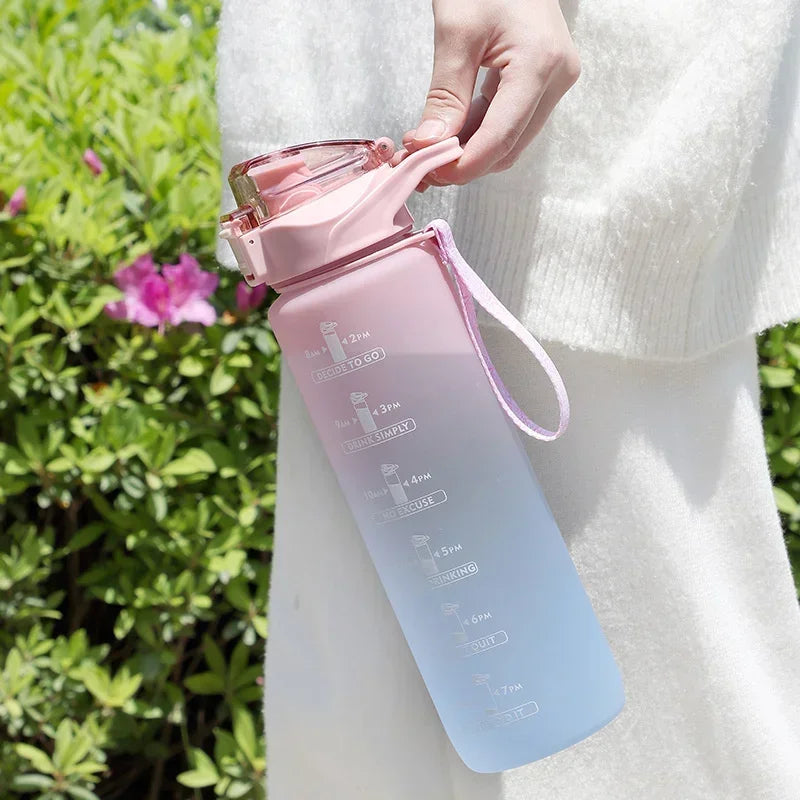 1L Sports Water Bottle With Straw And Time Scale