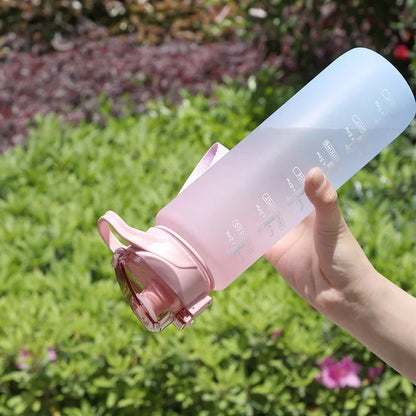 1L Sports Water Bottle With Straw And Time Scale