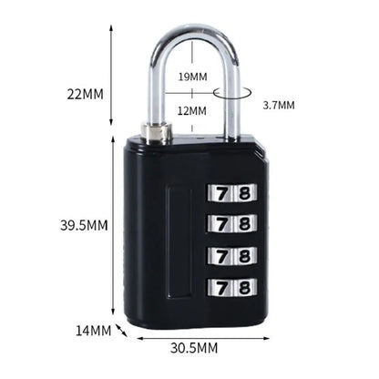 4-Digit Combination Luggage Padlock Zinc Alloy Security