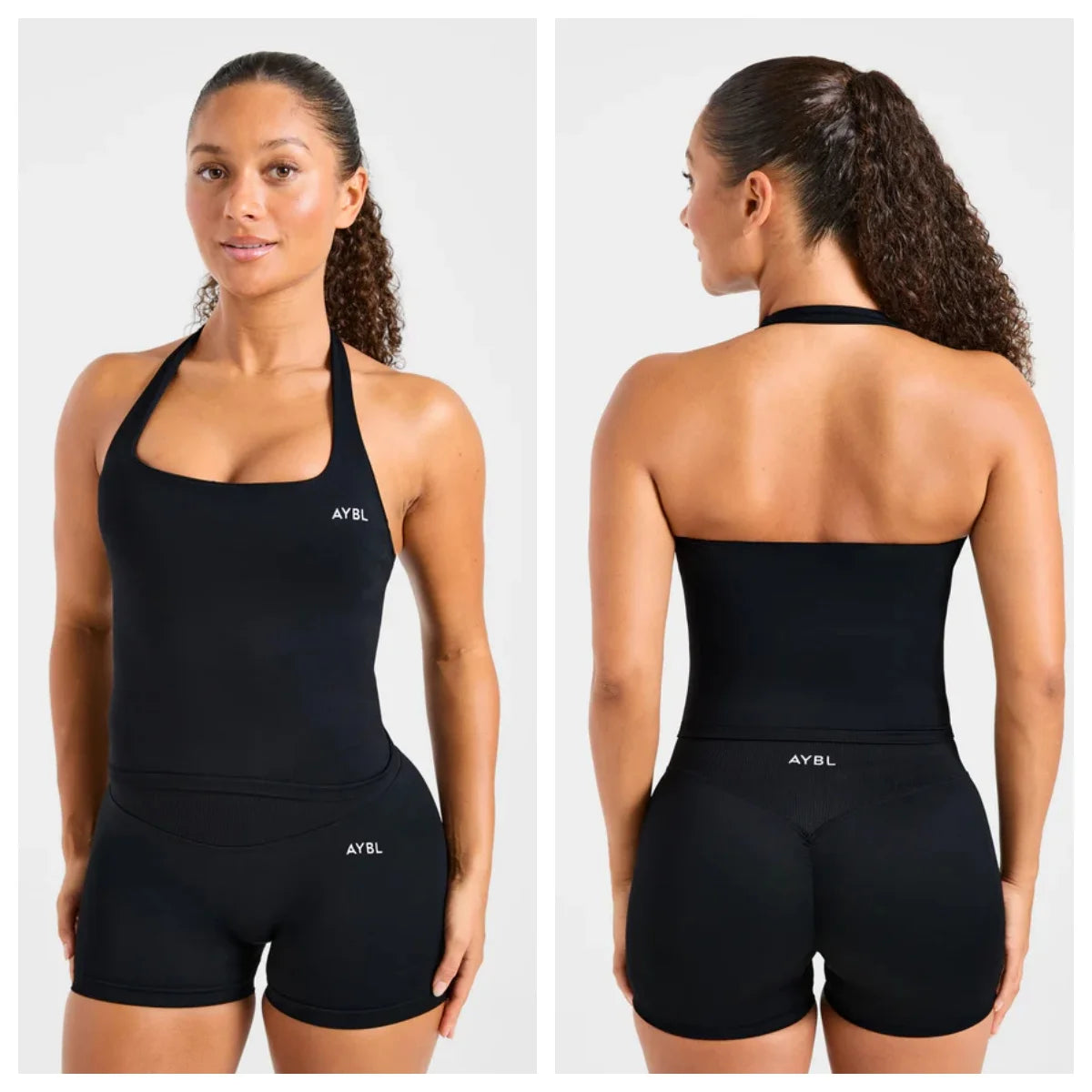Women’s Seamless Halter Sports Bra And Gym Shorts Set