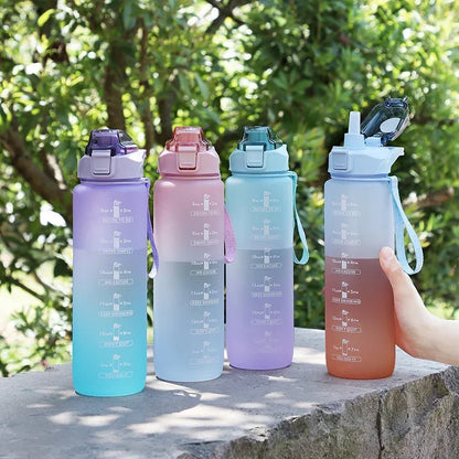 1L Sports Water Bottle With Straw And Time Scale
