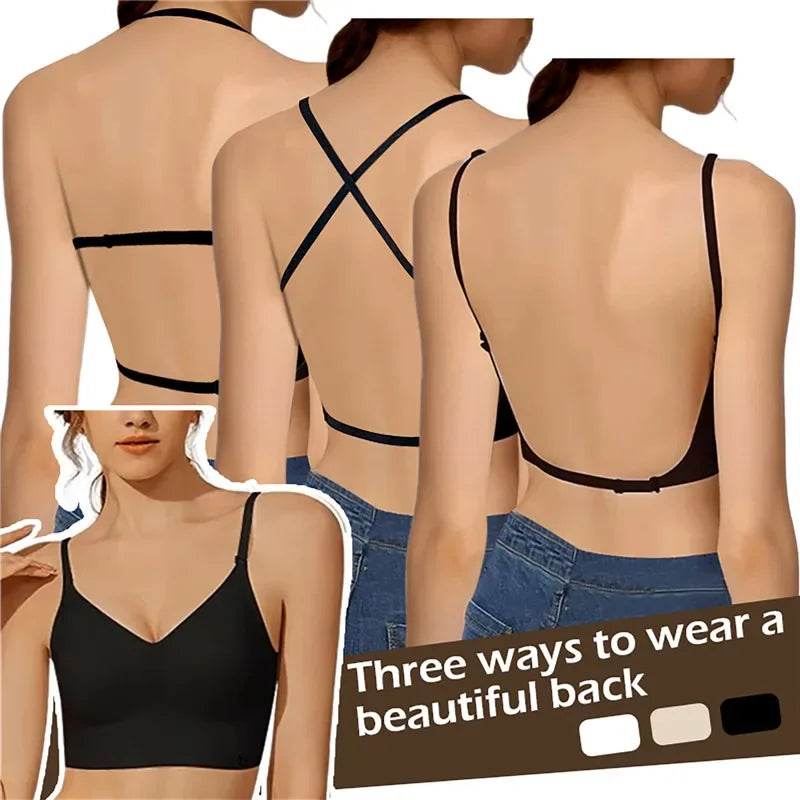 Women’s Deep U Plunge Backless Invisible Push Up Bra