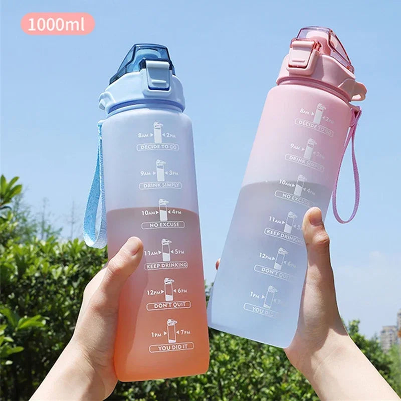 1L Sports Water Bottle With Straw And Time Scale
